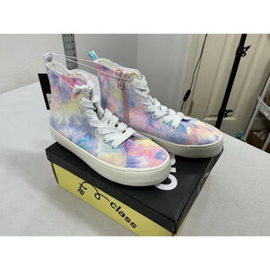 Girls New Art Class Tee High Top Sneakers Size 3 Multicolor Side Zip Lace Up